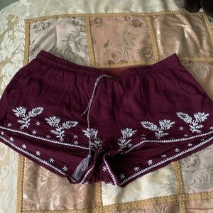 Maroon Light Shorts with Embroidery
